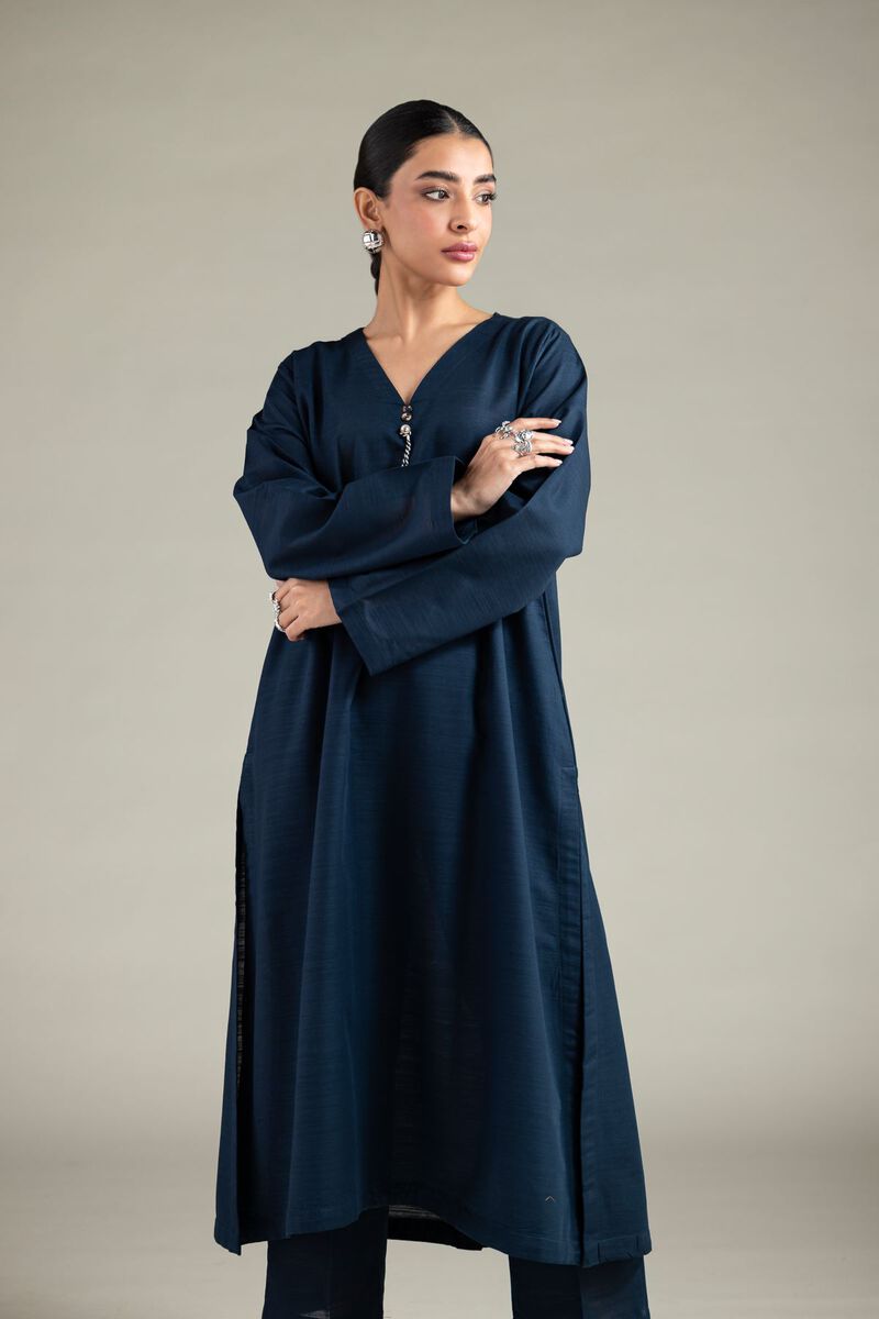 Dyed | Textured Cotton | V-Neck Longline Kurta | USD 30.00