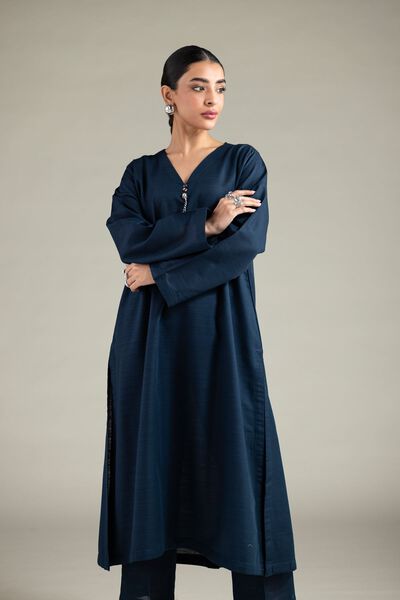 Dyed | Textured Cotton | V-Neck Longline Kurta | USD 30.00
