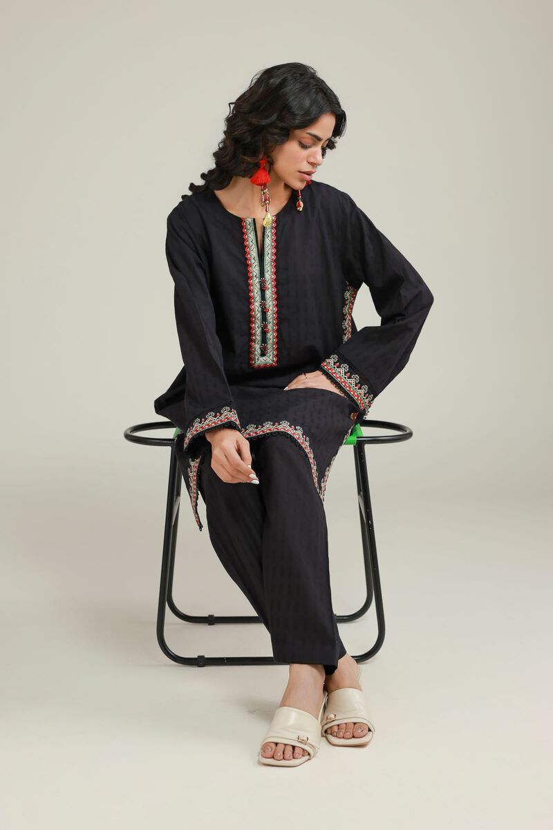 Embroidered | Dobby | Black Tailored Set | USD 55.00