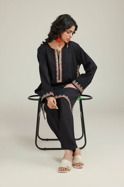 Embroidered | Dobby | Black Tailored Set | USD 55.00