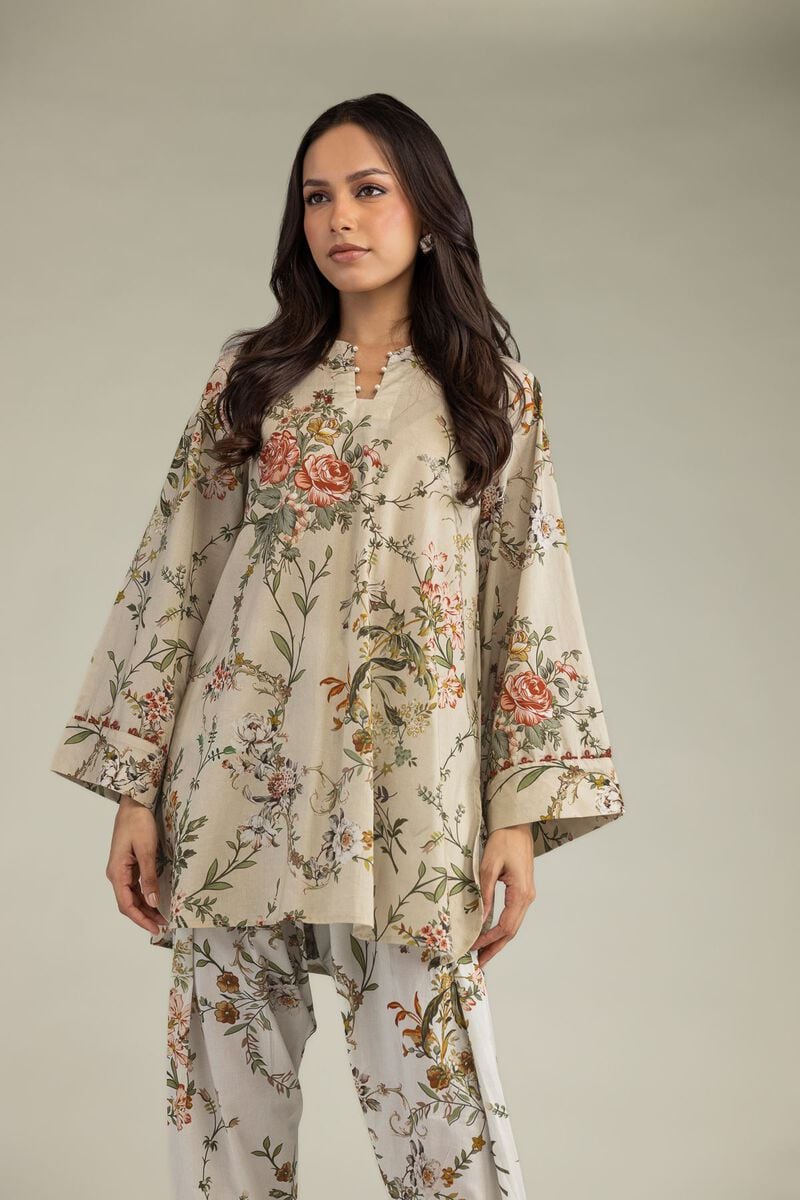 Printed | Cambric | Short Beige Kurta | USD 35.00