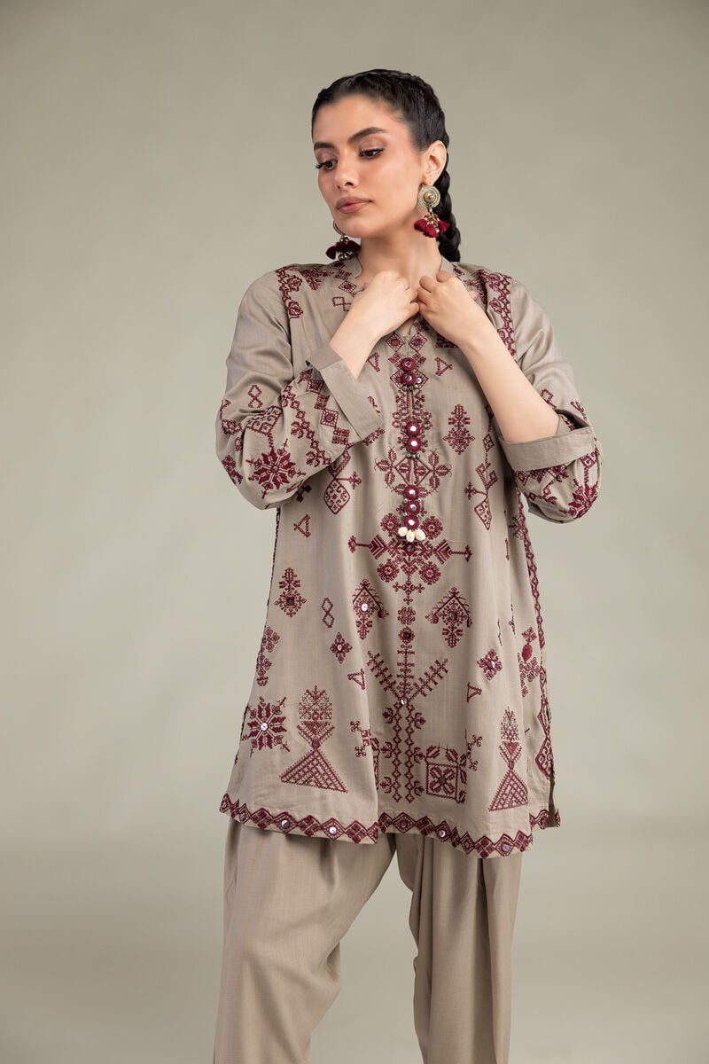 Embroidered | Raw Silk | Short Geometric Kurta | USD 70.00
