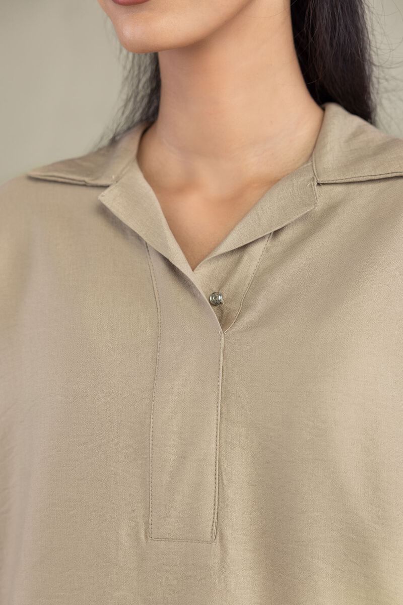 Dyed | Crepe | Solid V-Neck Shirt | USD 40.00