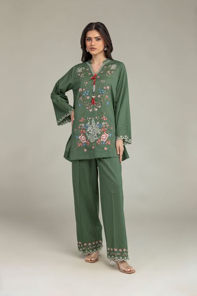 Embroidered | Cotton Dobby | Floral Green Pants | USD 30.00