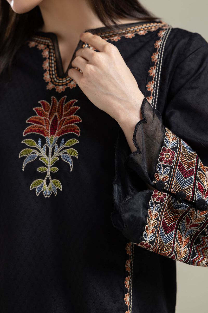 Embroidered |Cotton Dobby | Black Embroidered Kurta | USD 40.00
