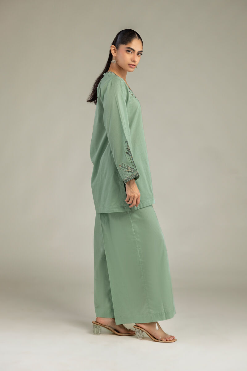 Embroidered | Cambric | Green Solid Pants | USD 30.00