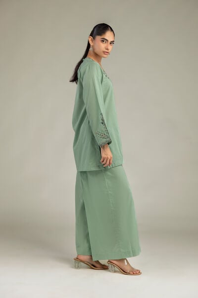 Embroidered | Cambric | Green Solid Pants | USD 30.00