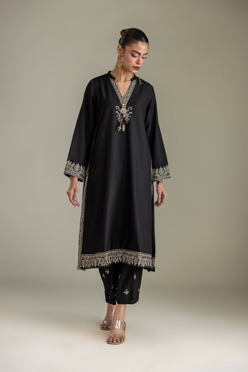 Embroidered | Heavy Blended Viscose | Black Floral Pants | USD 40.00