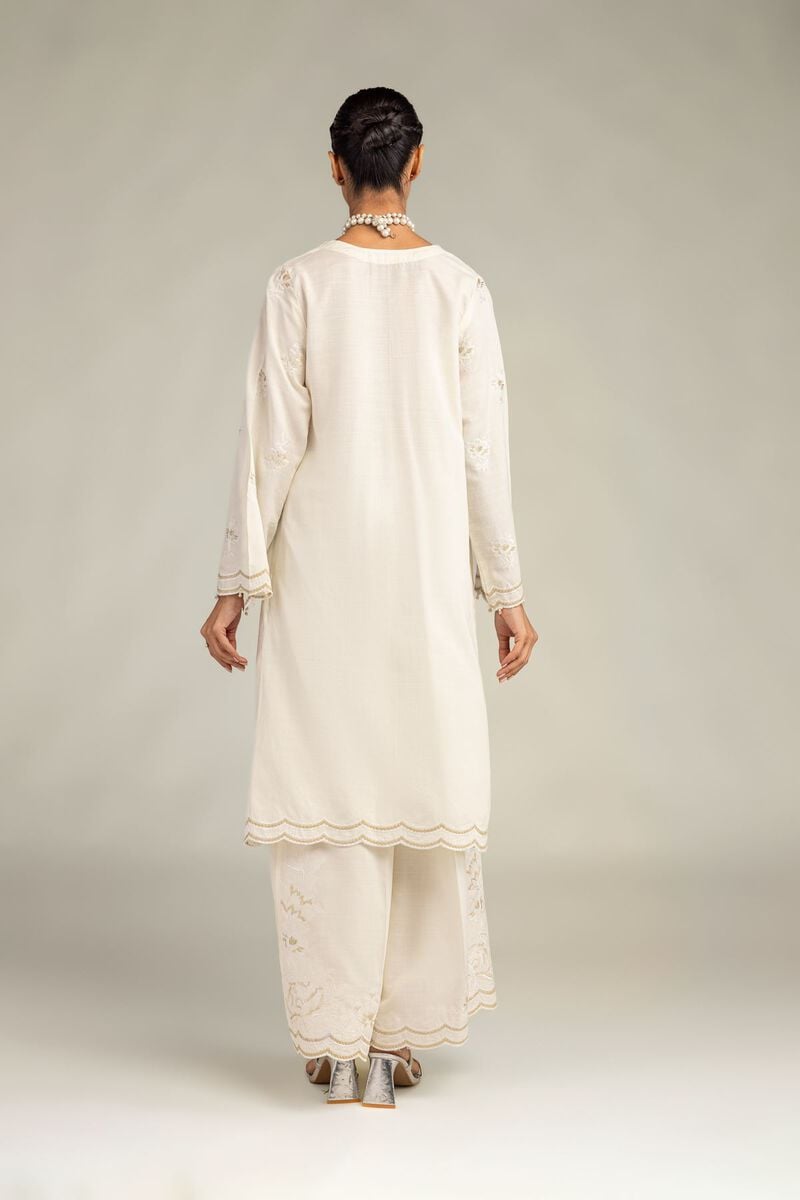 Embroidered | Raw Silk | Floral Longline Kurta | USD 65.00