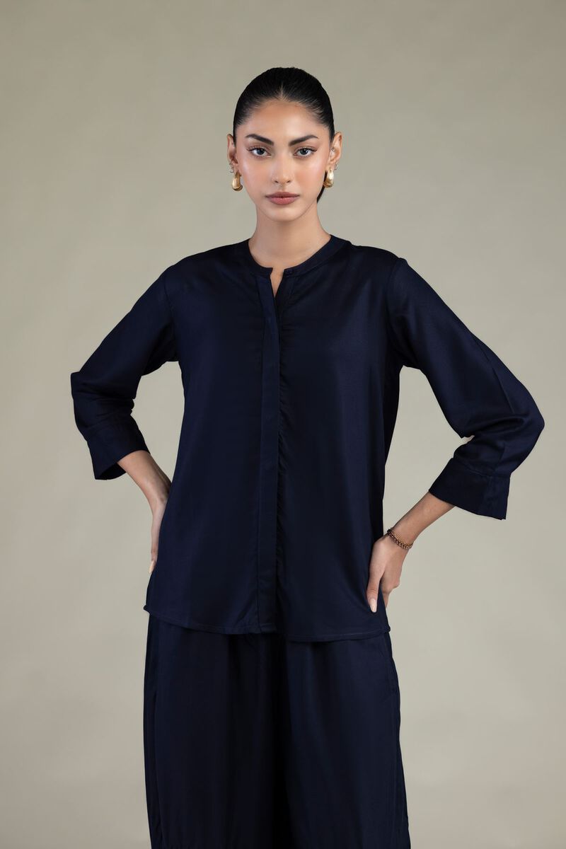 Embroidered | Viscose Crepe | Navy Viscose Shirt | USD 35.00