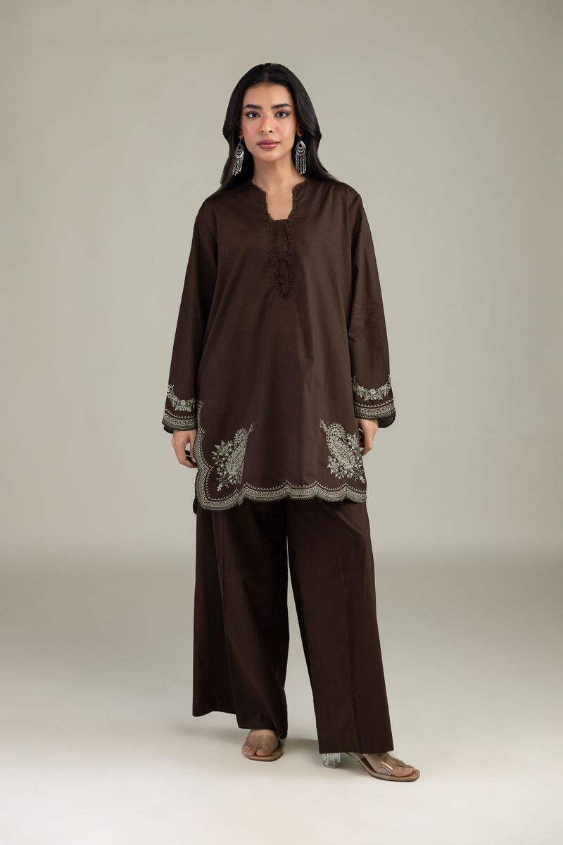 Embroidered | Cambric | Brown Cambric Pants | USD 30.00