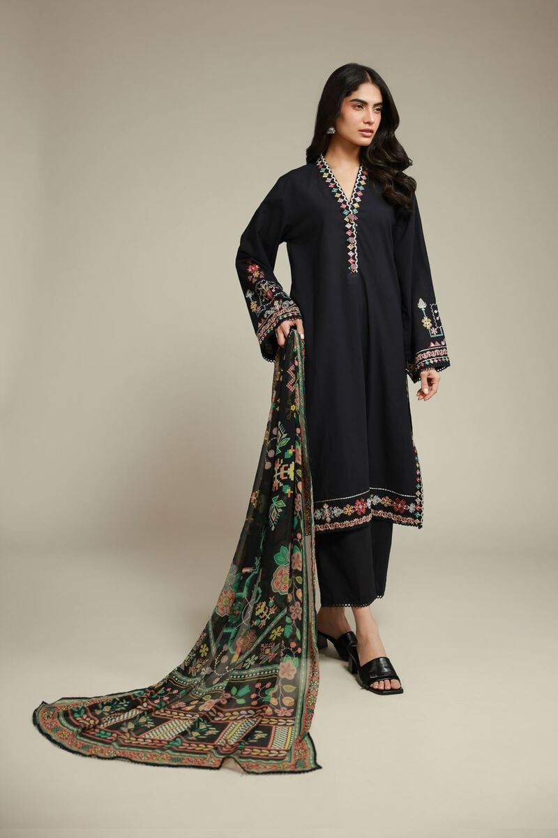 Embroidered | Cambric | Black Tailored Set | USD 70.00