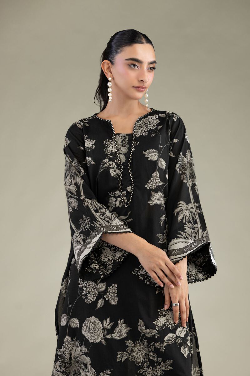 Printed | Cambric | Long Black Kurta | USD 45.00