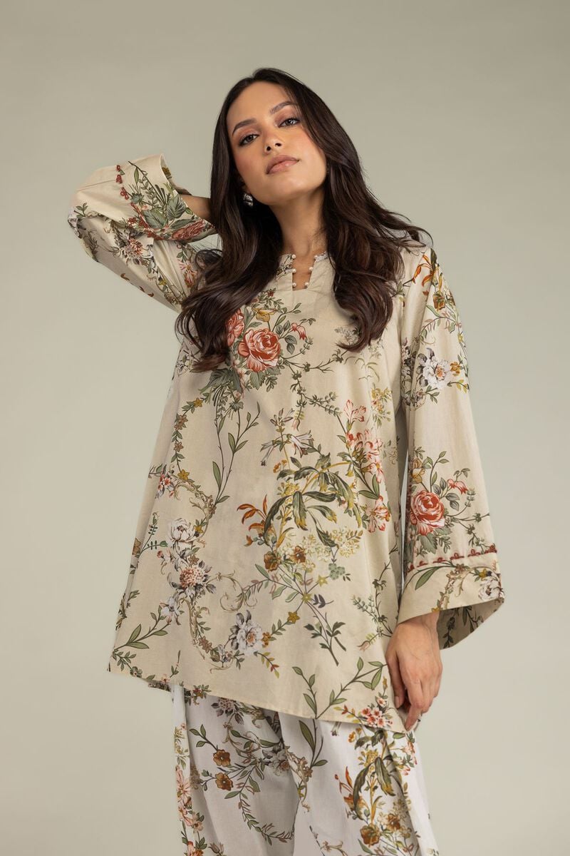 Printed | Cambric | Short Beige Kurta | USD 35.00
