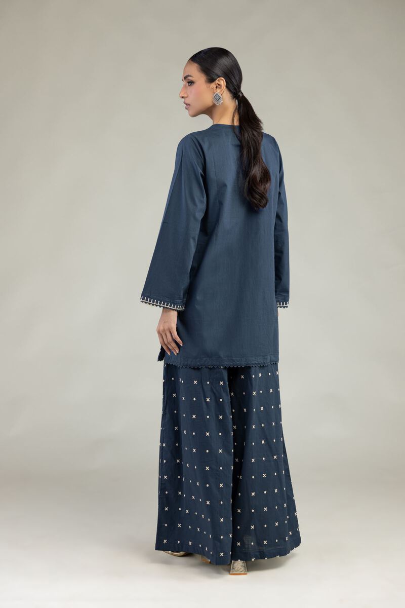 Textured Cotton | Embroidered | Long V-Neck Kurta | USD 35.00
