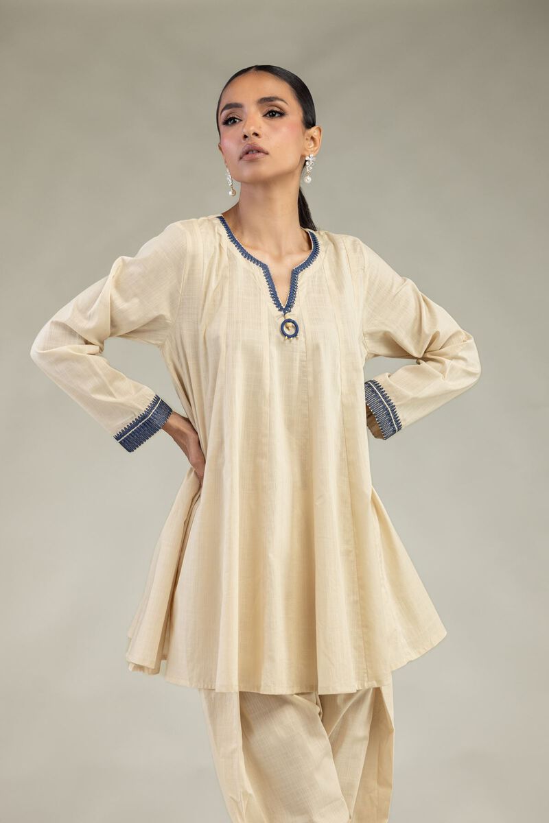 Textured Cotton | Embroidered | Short Cotton Kurta  | USD 40.00
