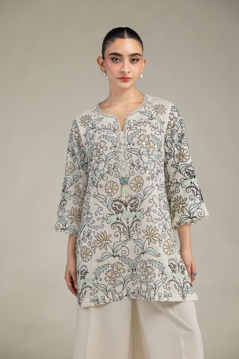 Embroidered | Raw Silk | Short Floral Kurta | USD 60.00