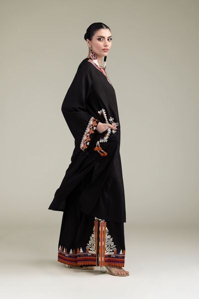 Embroidered | Raw Silk | Black Silk Pants | USD 40.00
