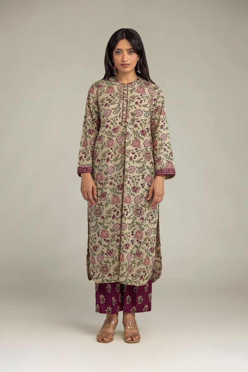Embroidered | Cambric | Floral Beige Kurta | USD 40.00