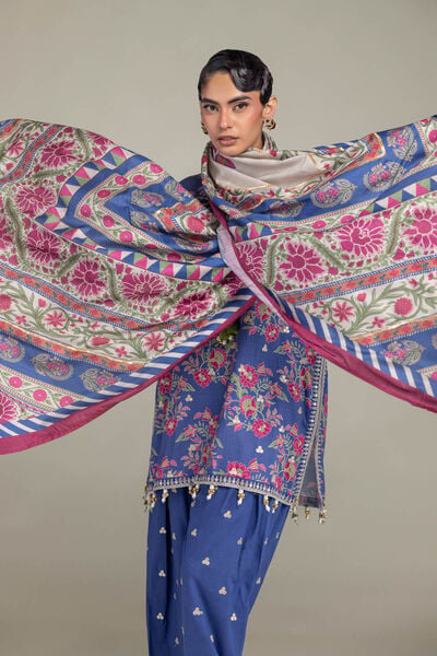 Embroidered | Polyester Silk | Blue Floral Dupatta | USD 35.00