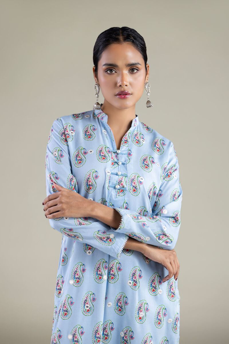 Embroidered | Viscose | Paisley Band Collar Kurta | USD 35.00