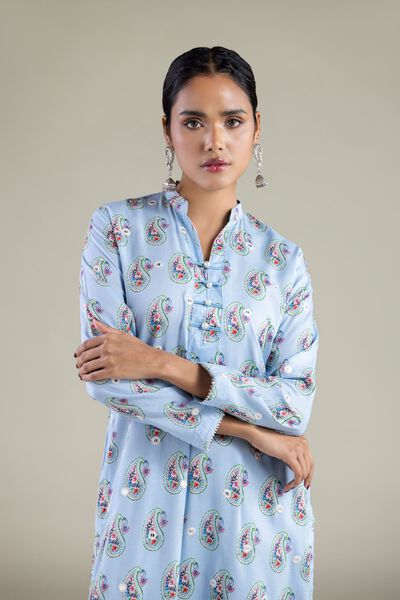 Embroidered | Viscose | Paisley Band Collar Kurta | USD 35.00