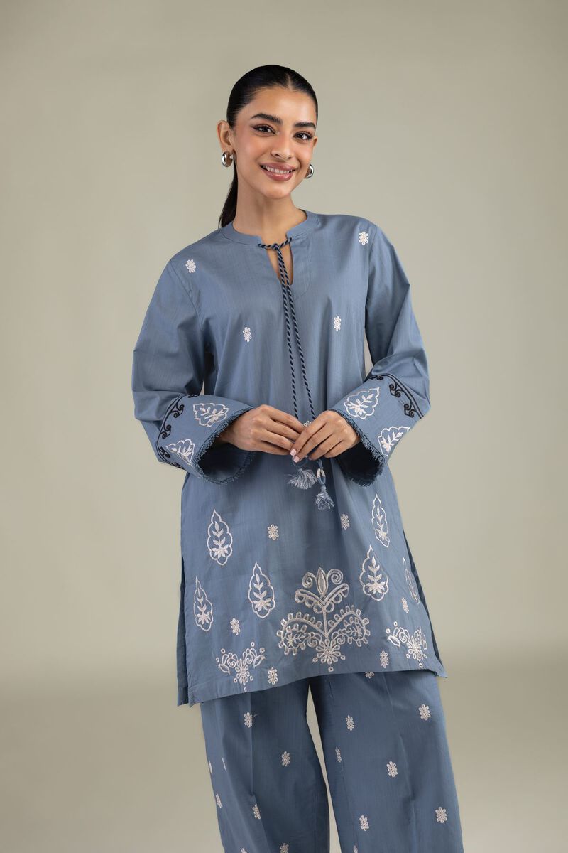 Textured Cotton | Embroidered | Blue Cotton Kurta | USD 40.00