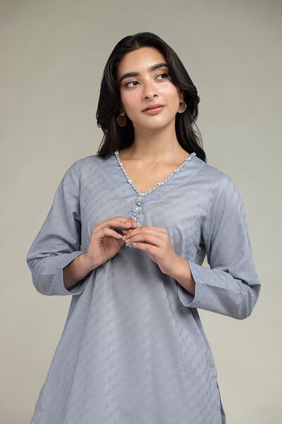Dyed | Cotton Dobby | V-Neck Cotton Kurta | USD 35.00