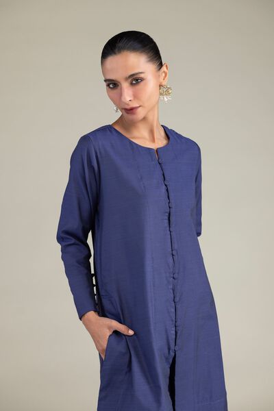 Dyed | Textured Raw Silk | Solid Navy Kurta | USD 45.00
