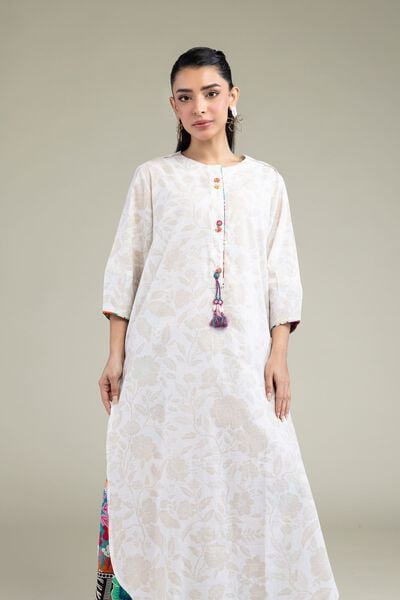Printed | Cotton Dobby | White Longline Kurta | USD 30.00