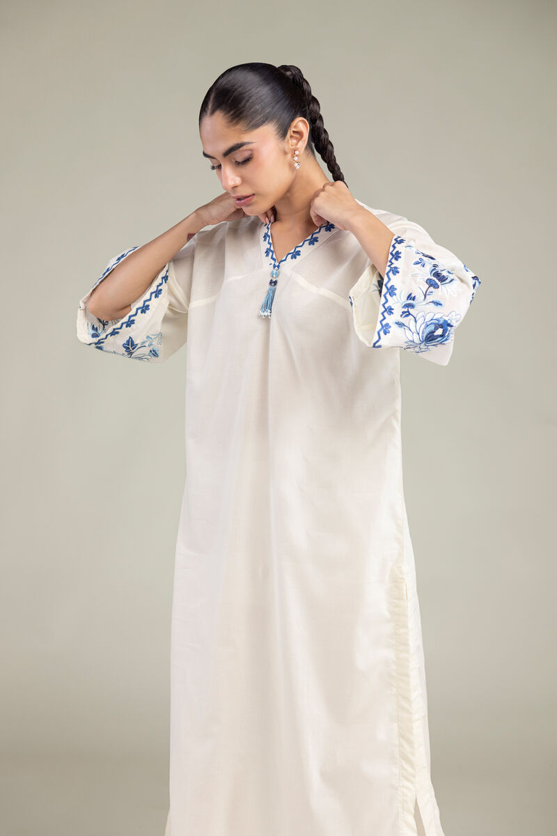 Embroidered | Cambric | Long Floral Kurta | USD 45.00