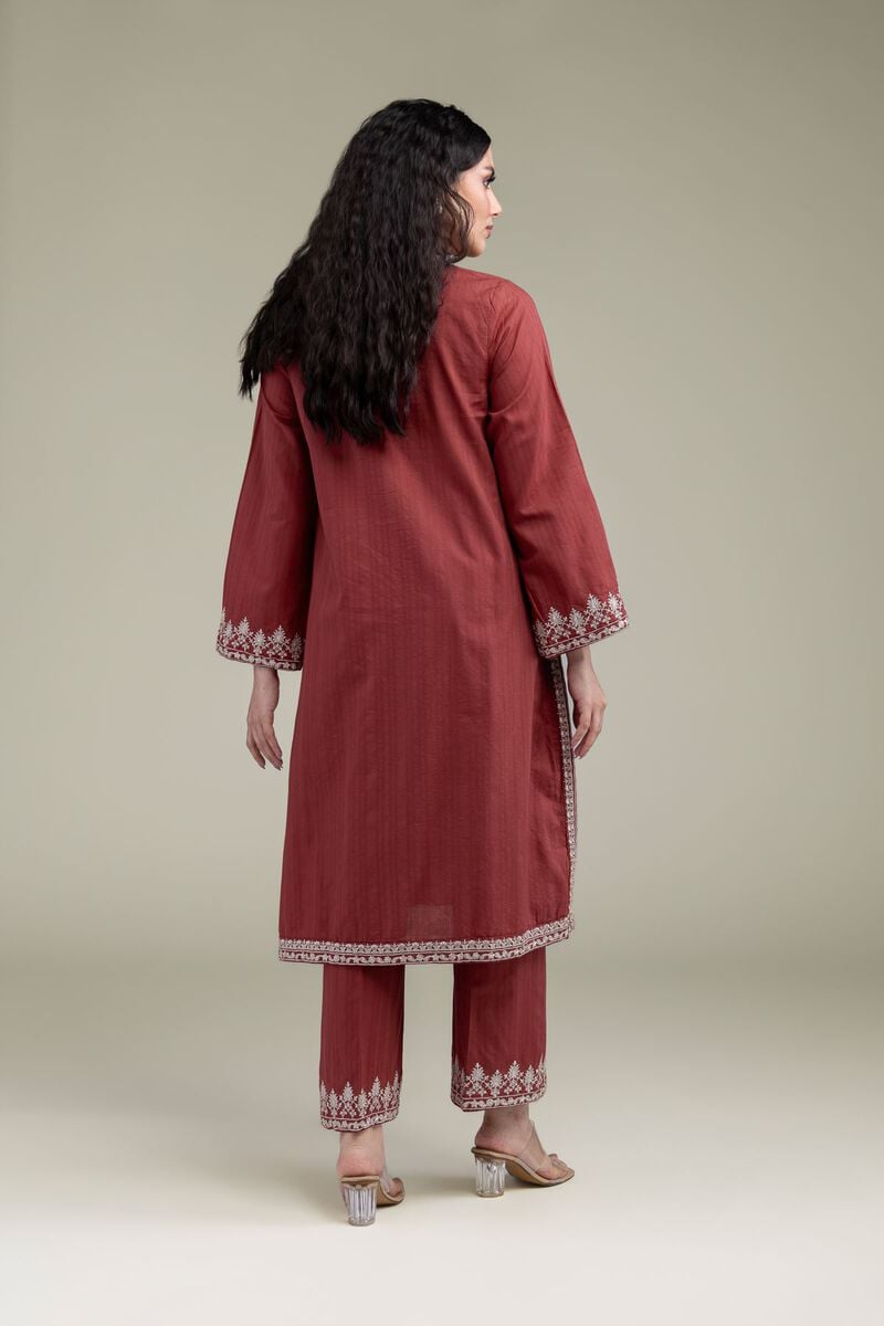 Embroidered | Cotton Dobby | Longline V-Neck Kurta | USD 45.00