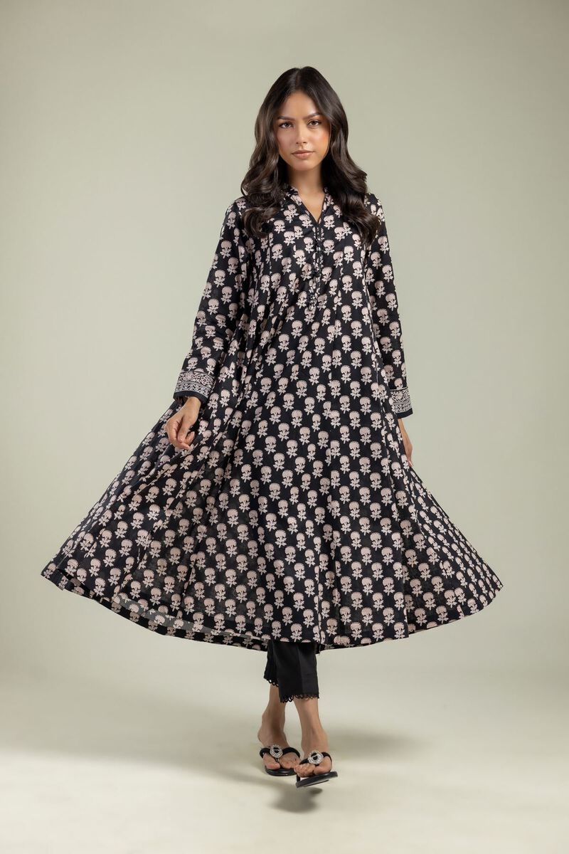 Printed | Cambric | V-Neck Black Kurta | USD 40.00