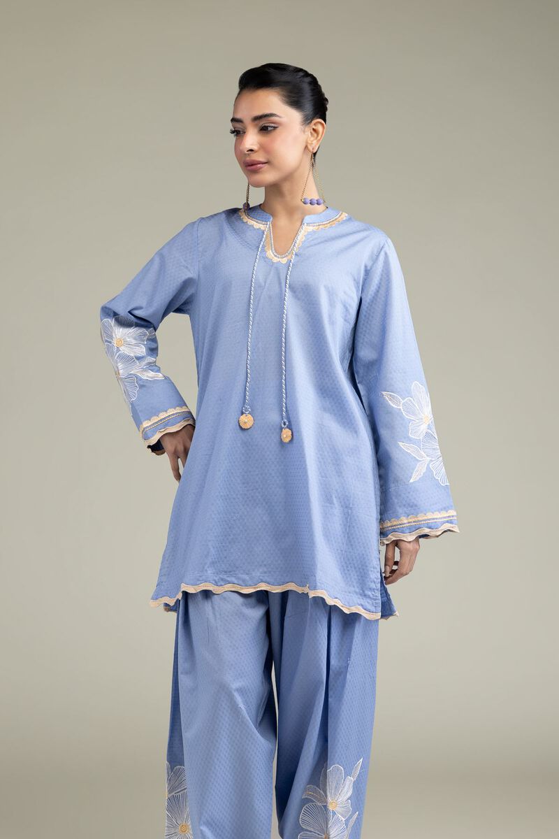 Embroidered | Cotton Dobby | Floral Scalloped Kurta | USD 40.00
