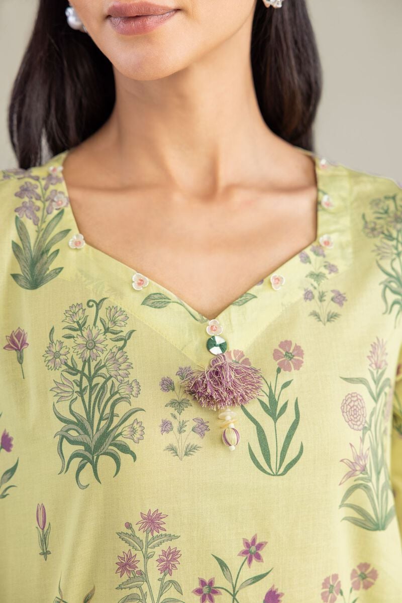 Printed | Cambric | Yellow Cambric Kurta | USD 35.00