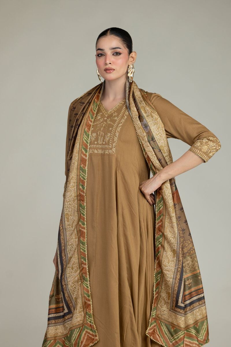 Printed | Polyester Silk | Floral Brown Dupatta | USD 30.00