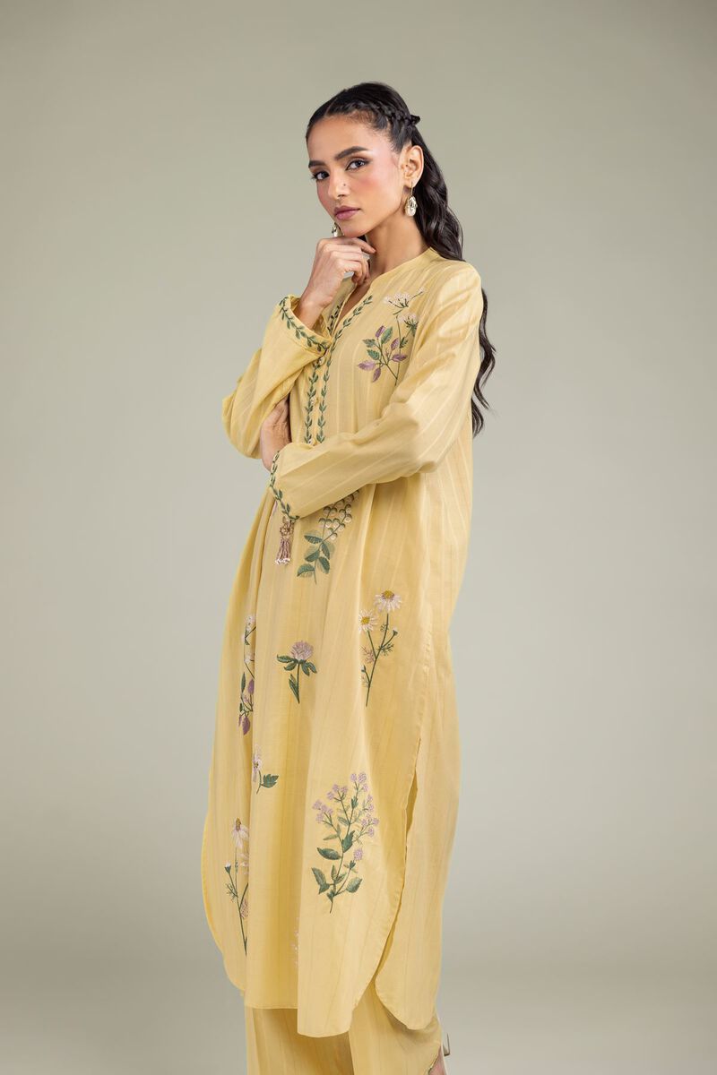 Embroidered | Textured Cotton | Cotton Longline Kurta | USD 45.00