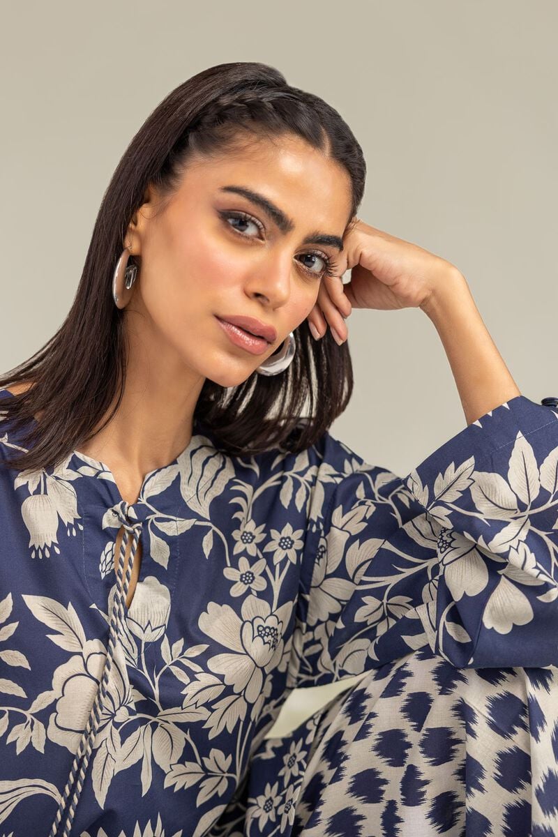 Printed | Cambric | Floral Navy Kurta | USD 35.00