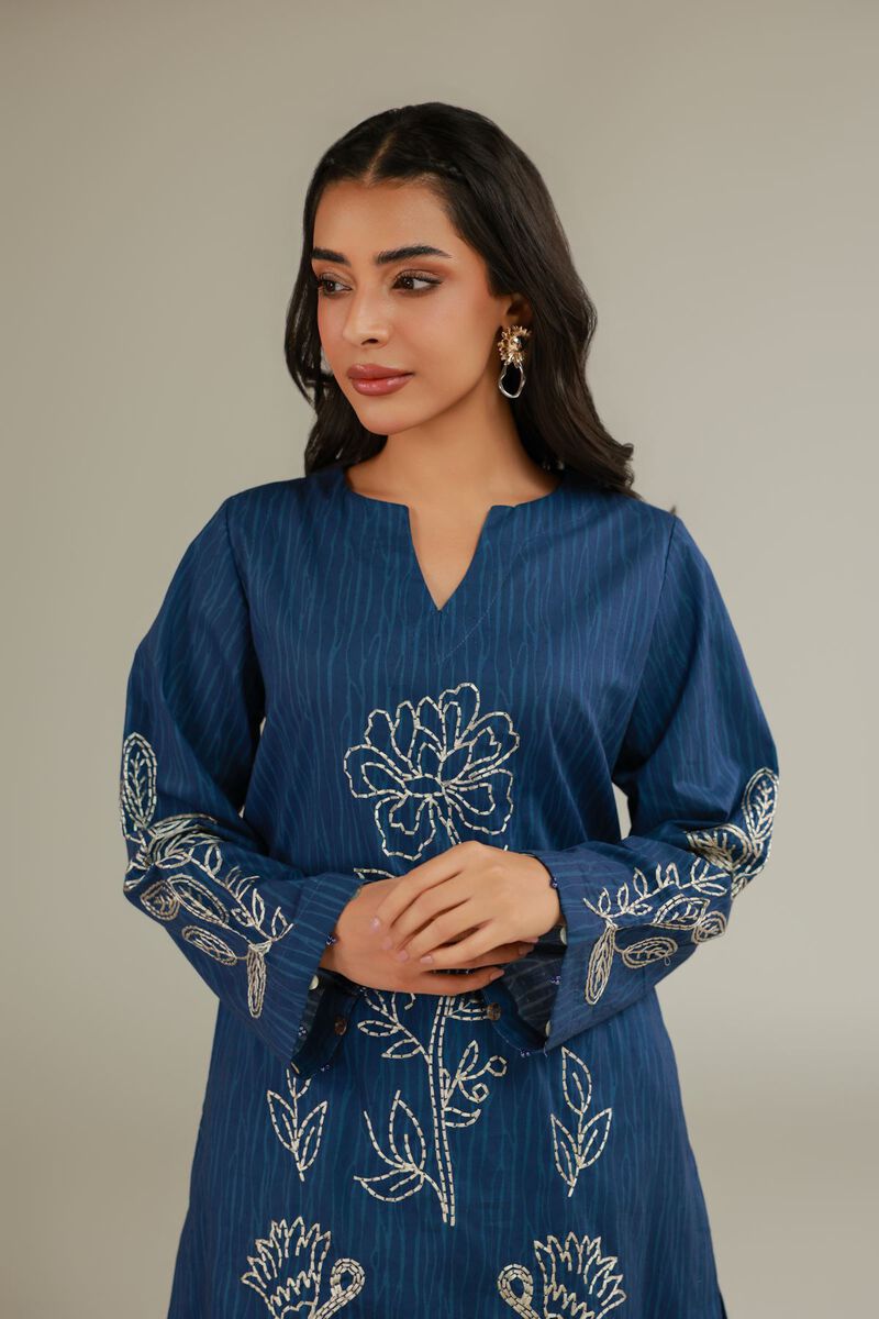 Embroidered | Cotton Dobby | Blue Cotton Kurta | USD 35.00