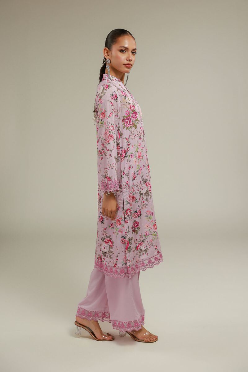 Embroidered | Raw Silk | Floral Longline Kurta | USD 60.00