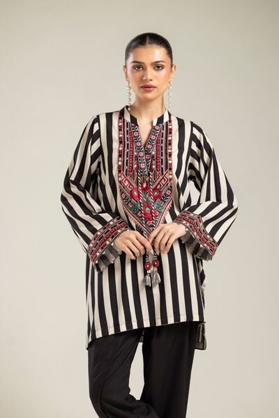 Embroidered | Raw Silk | Striped Silk Kurta | USD 45.00