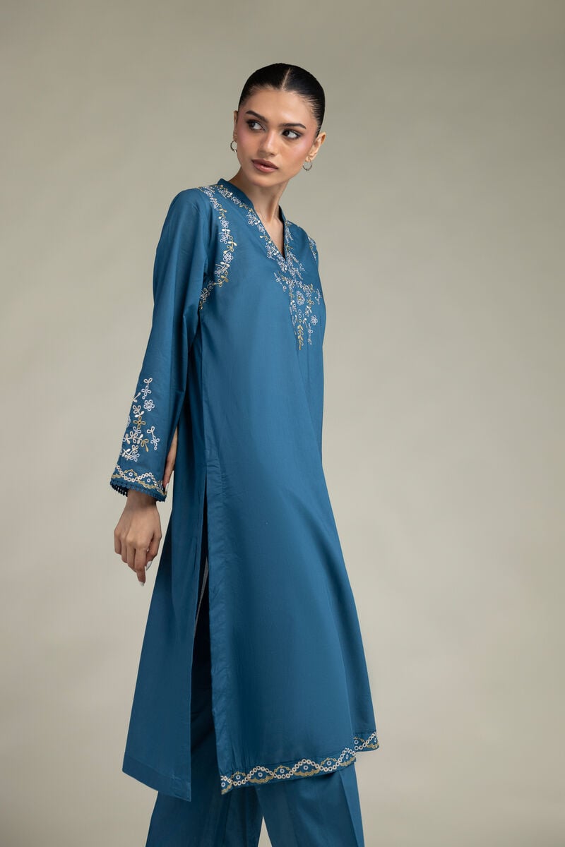 Embroidered | Cambric | Floral Longline Kurta | USD 40.00