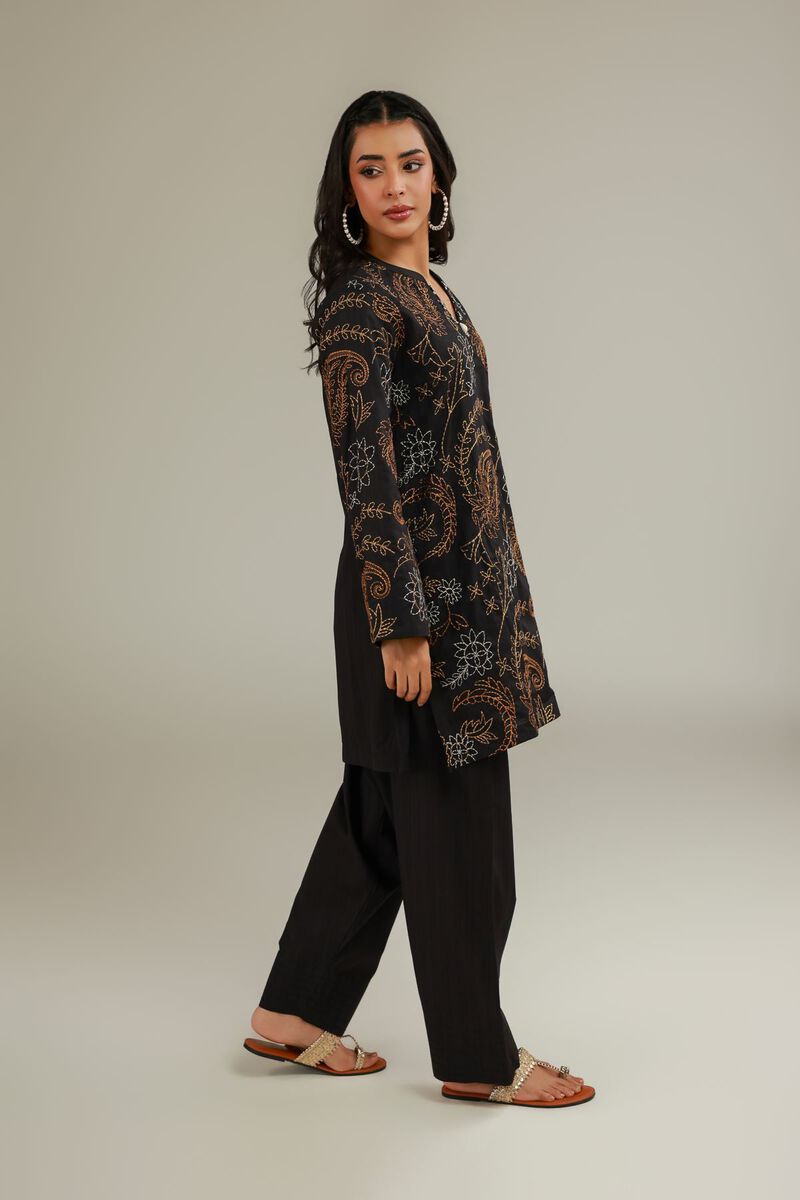 Embroidered | Cotton Dobby | Short Black Kurta | USD 35.00