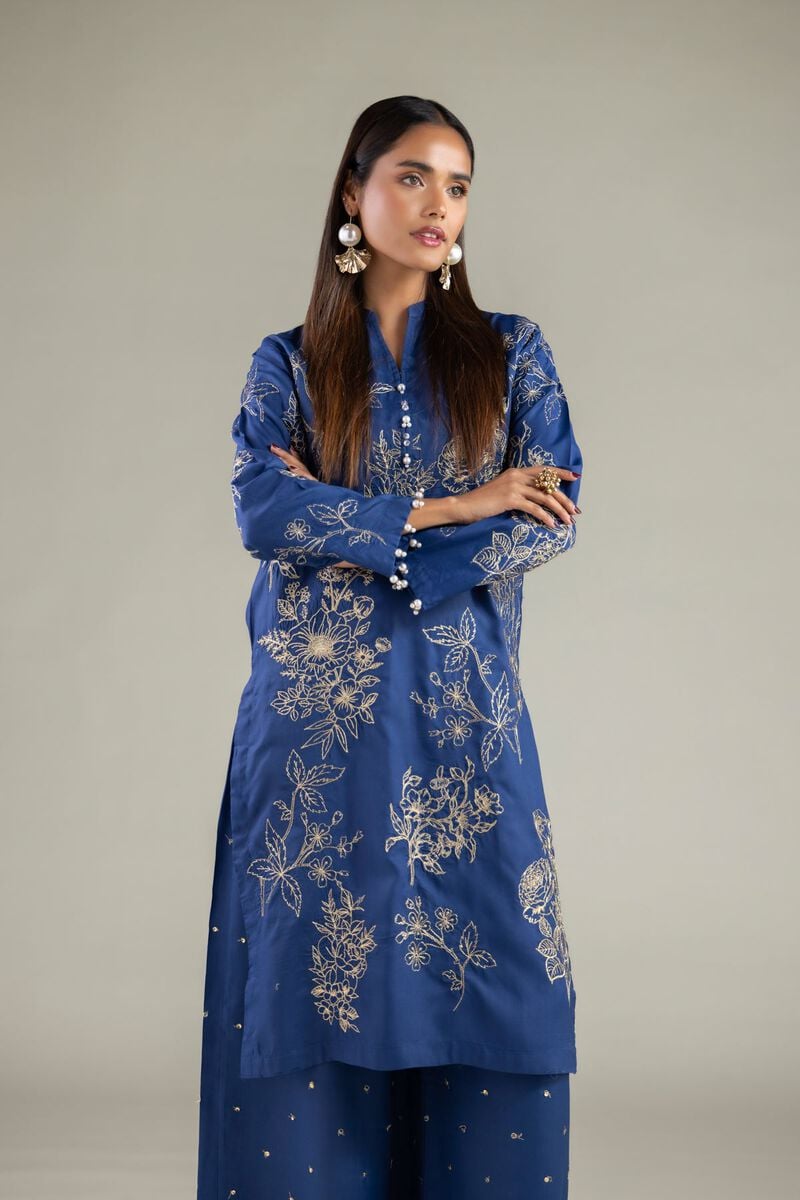 Embroidered | Raw Silk | Floral Longline Kurta | USD 55.00