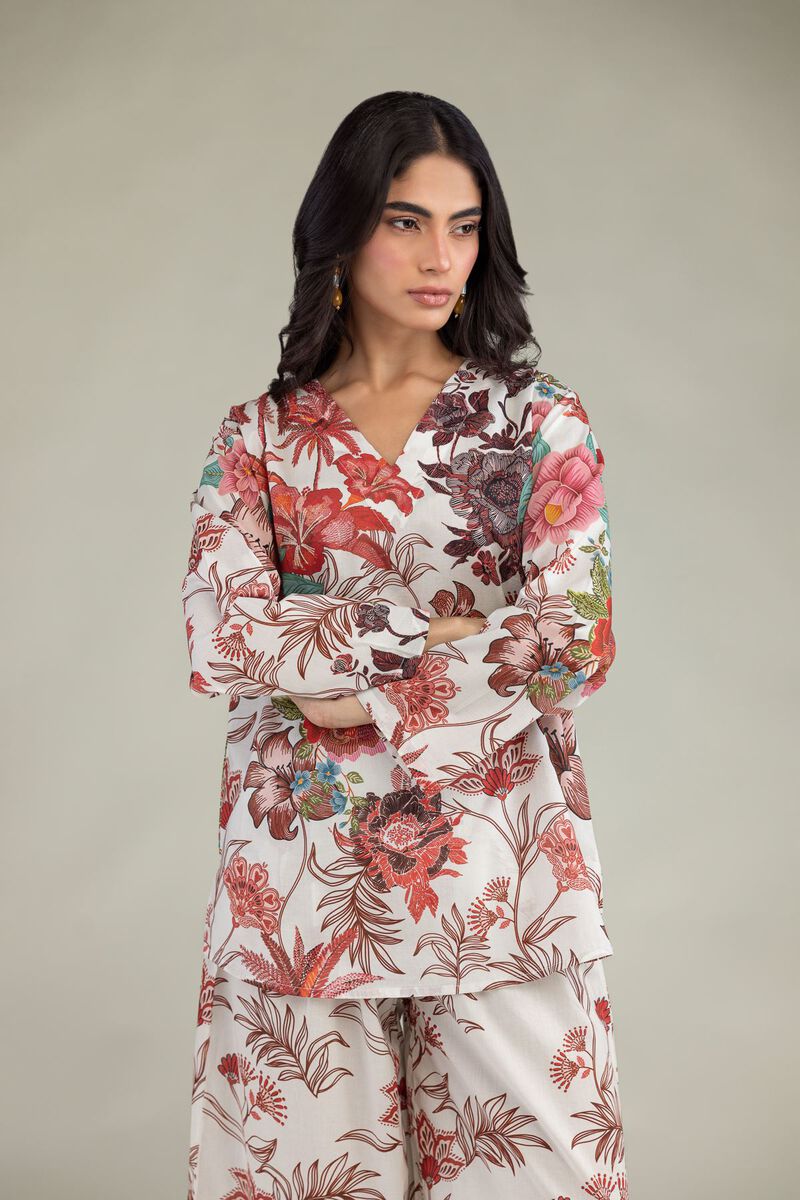 Printed | Cambric | Floral V-Neck Blouse | USD 35.00