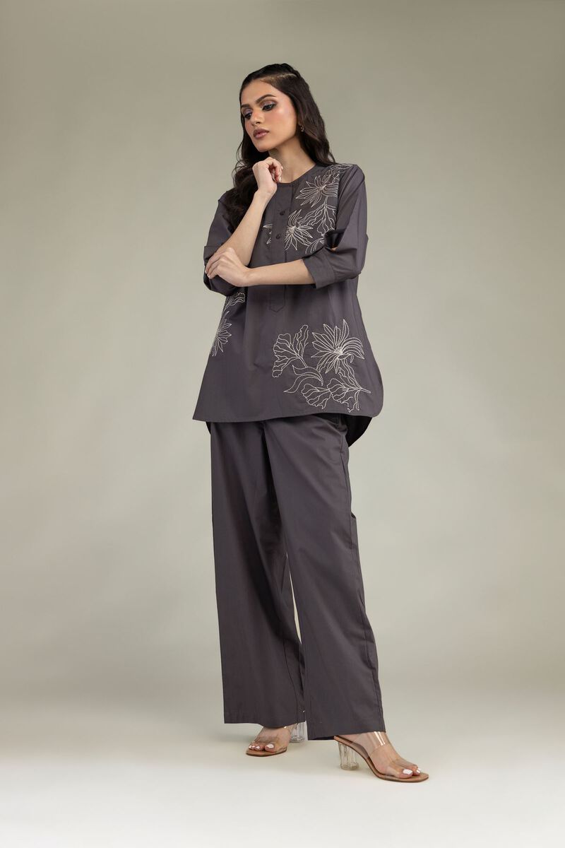 Embroidered | Poplin | Gray Poplin Shirt | USD 35.00