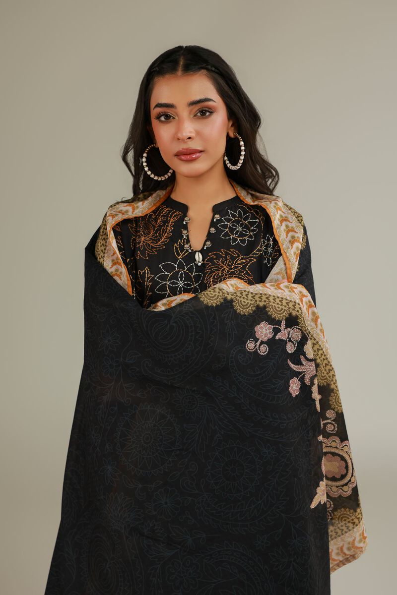 Embroidered | Cotton Net | Black Embroidered Dupatta | USD 25.00