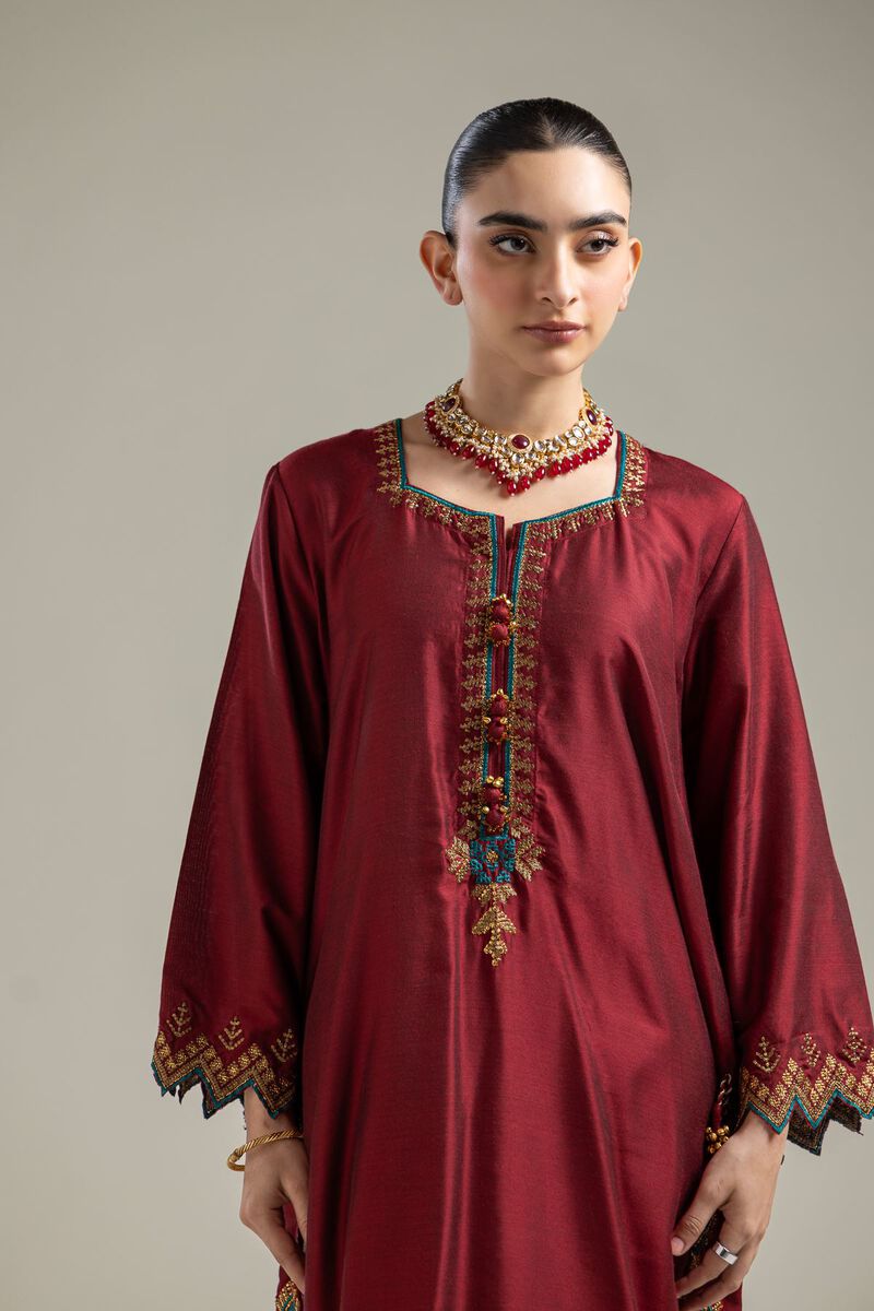 Raw Silk | Silk Maroon Kurta | USD 60.00