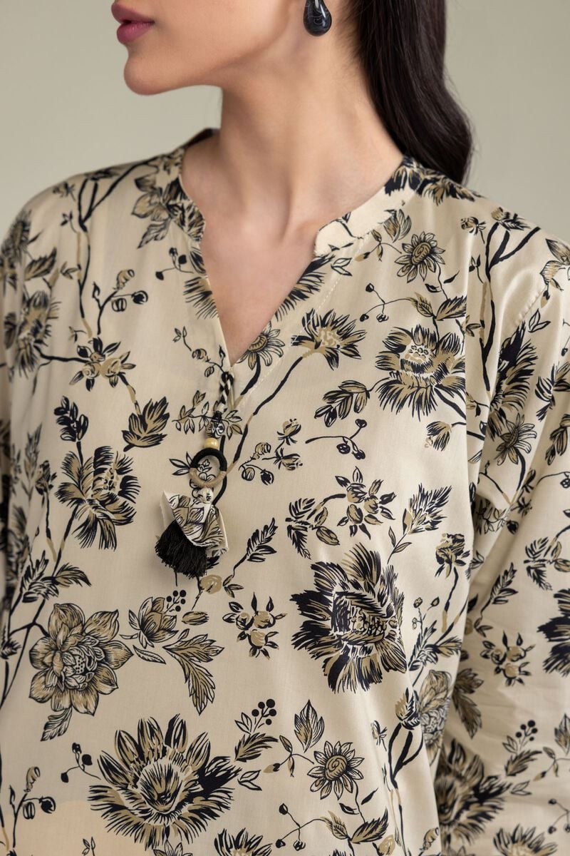 Printed | Cotton Viscose | Beige Floral Kurta | USD 35.00