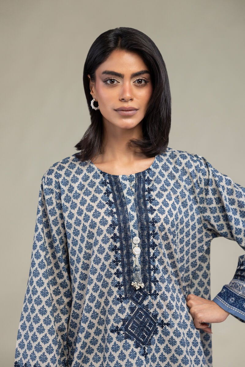 Embroidered | Cambric | Blue Cambric Kurta | USD 40.00